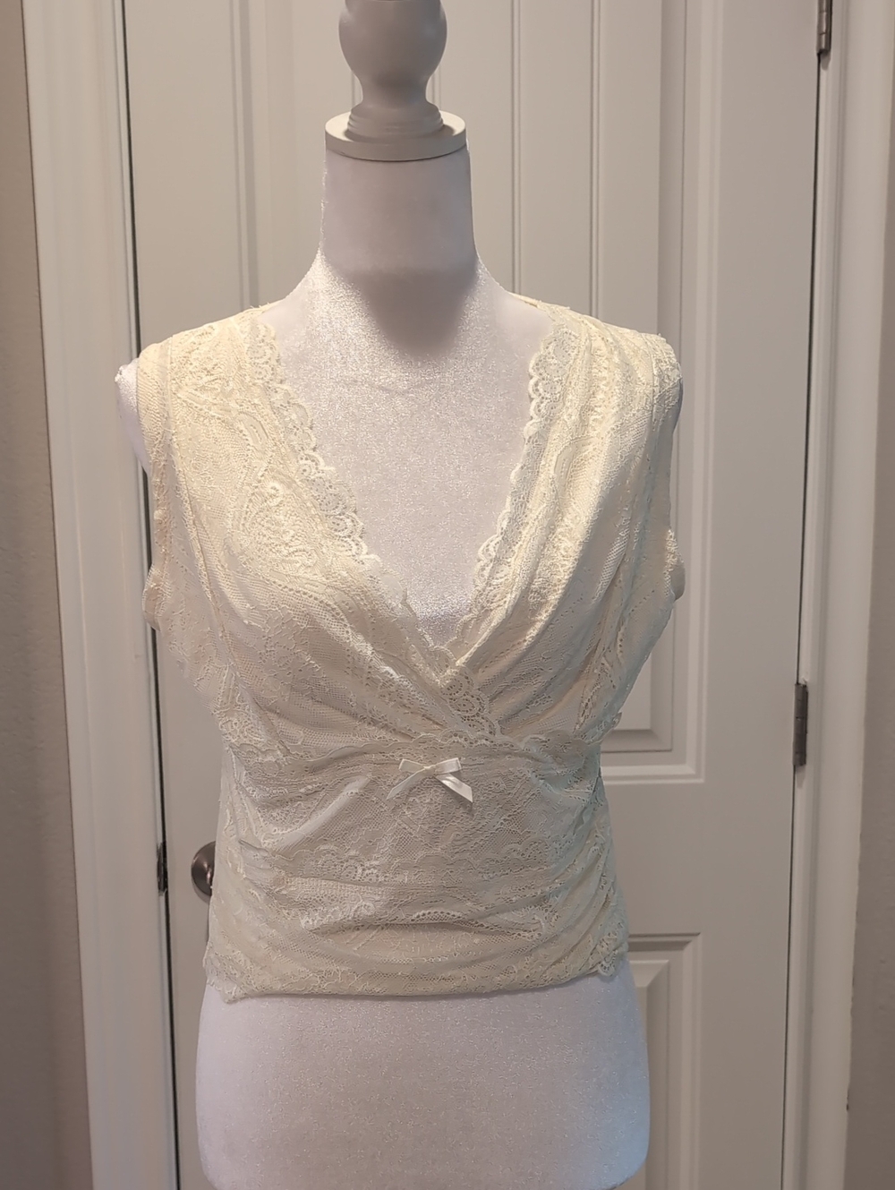 Cider Ivory Lace Wrap-Front Sleeveless Blouse